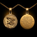 Jesus Coin Pendant — detailed close-up with Serenity Prayer
