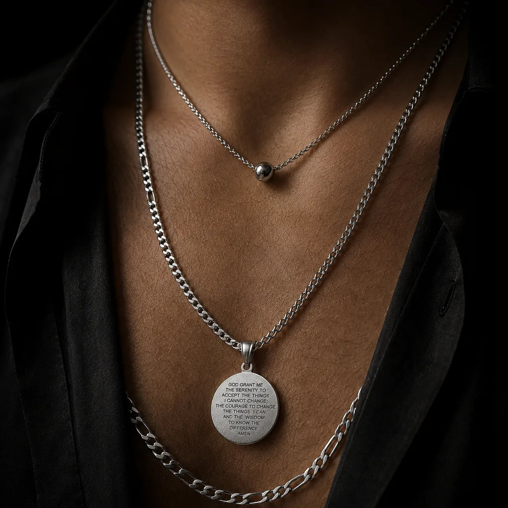 Jesus Coin Pendant layered with other necklaces — styling depth
