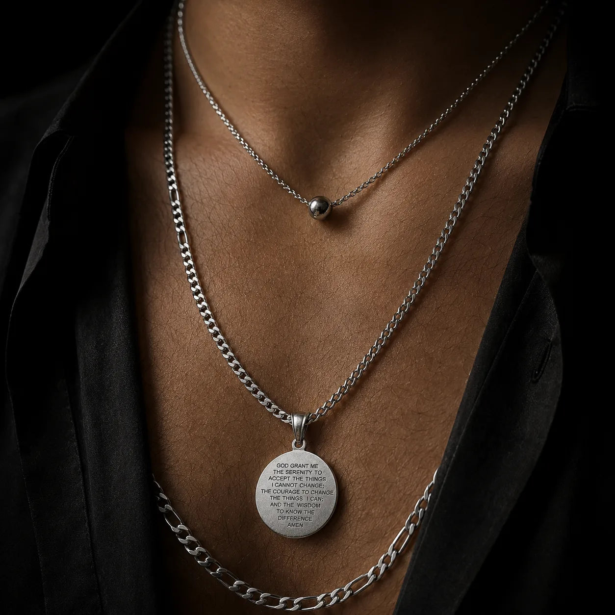 Jesus Coin Pendant layered with other necklaces — styling depth