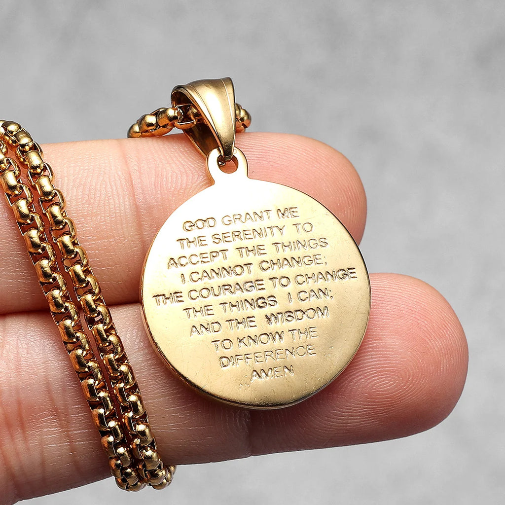 Jesus Coin Pendant — Serenity Prayer engraved on the back