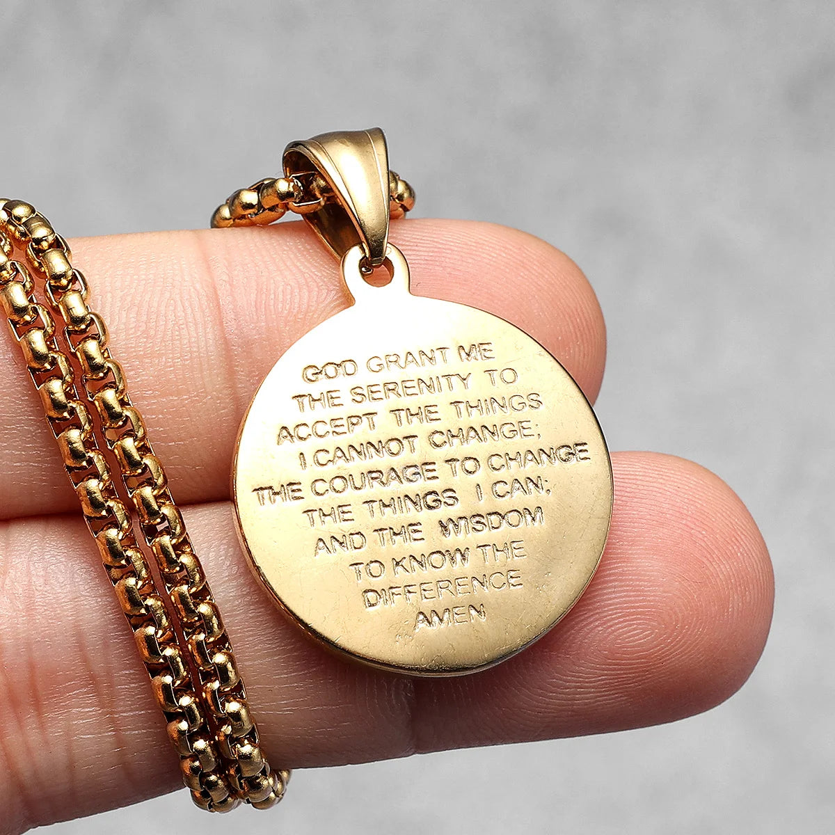 Jesus Coin Pendant — Serenity Prayer engraved on the back