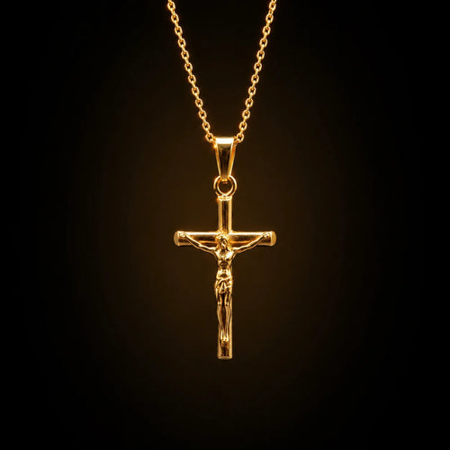 Minimal Gold Crucifix — detailed close-up