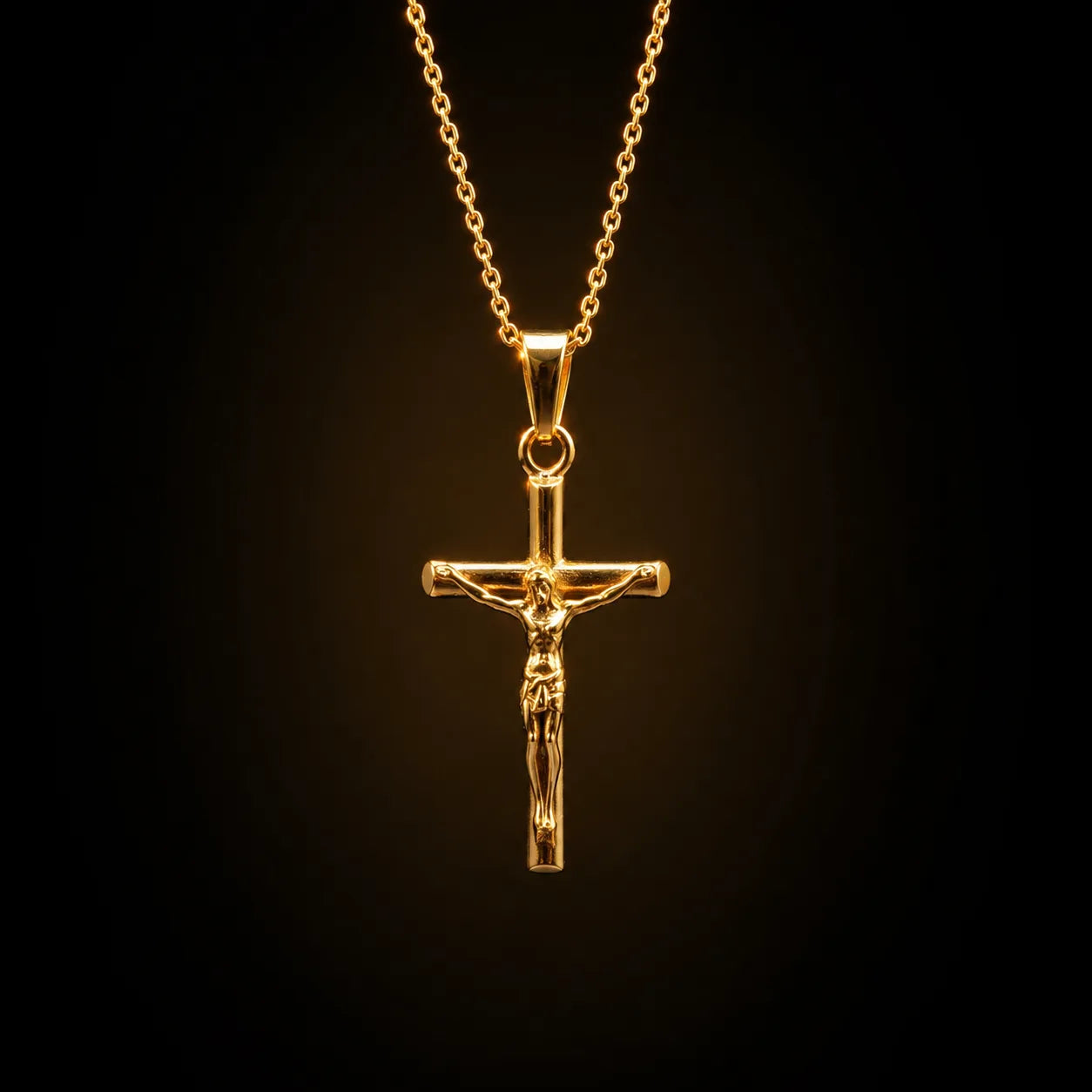 Minimal Gold Crucifix — detailed close-up
